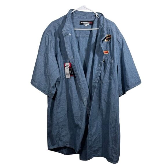 NWT Wrangler Riggs Workwear Blue Short Sleeve Shop Style Button Up Work Shirt - Picture 1 of 4